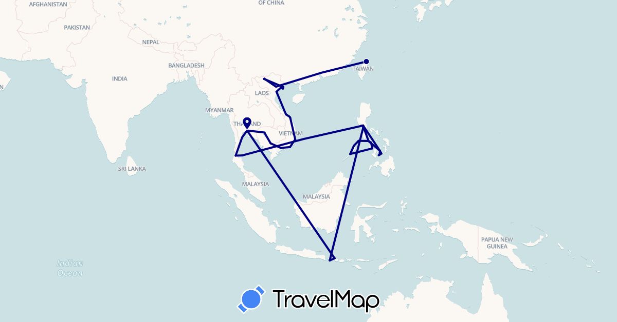 TravelMap itinerary: driving in Indonesia, Cambodia, Philippines, Thailand, Taiwan, Vietnam (Asia)